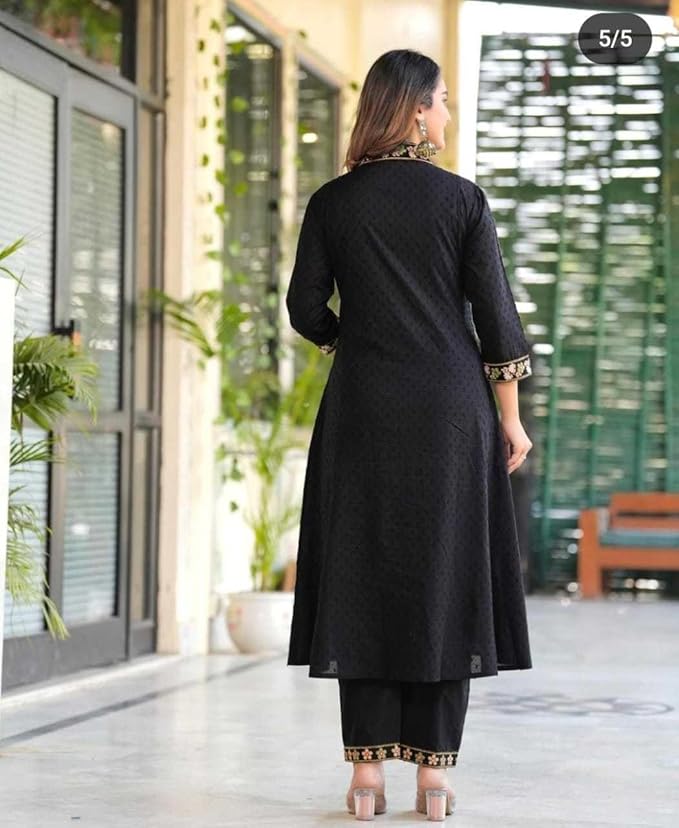 indiyacarft Store Women's Cotton Embroidery Straight Kurti with Pant Set - Image 5