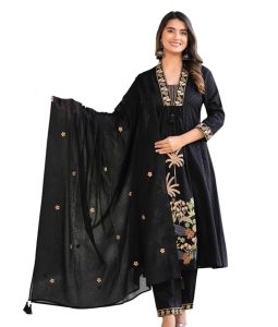 indiyacarft Store Women's Cotton Embroidery Straight Kurti with Pant Set