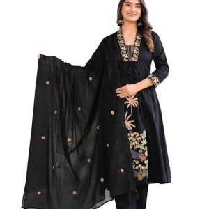 indiyacarft Store Women's Cotton Embroidery Straight Kurti with Pant Set